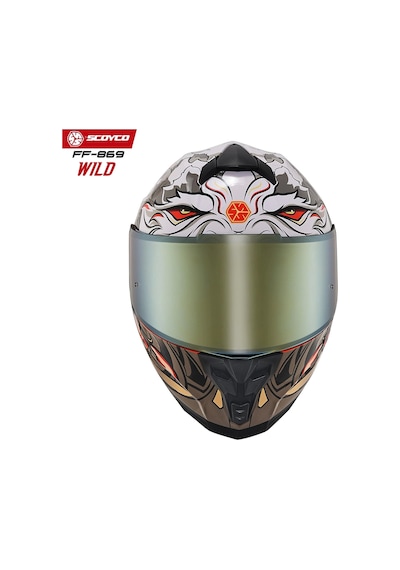 Scoyco FF-869 Wild Sarı Camlı Güneş Vizörlü Kapalı Kask Beyaz - Gri - Turuncu