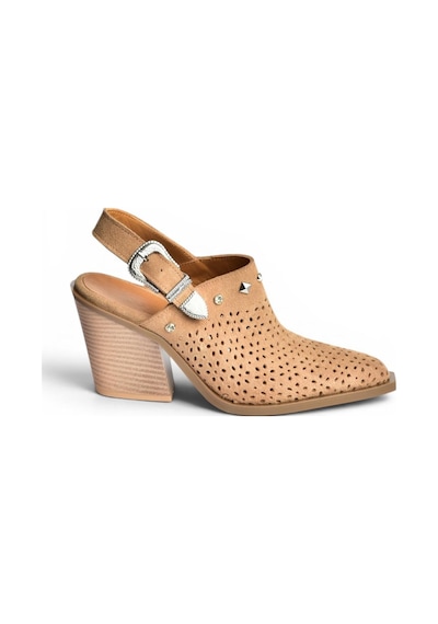 Fox Shoes Y654329102 Vizon Hakiki Deri Süet Zımba Detaylı Western Topuklu Ayakkabı