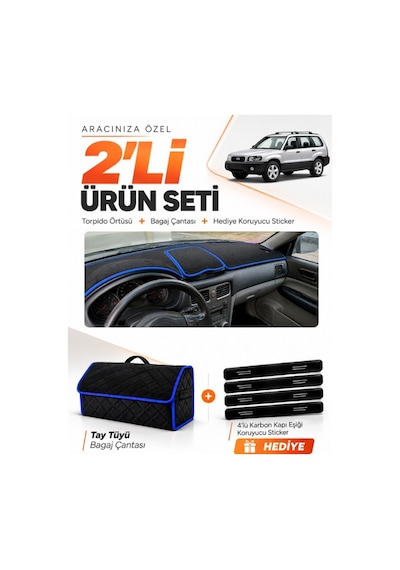 E-biz Subaru Forester 2002-2008 Uyumlu Torpido Örtüsü + Tay Tüyü Çanta - Siyah-mavi - Su001