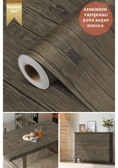 Technosmart 60cmx500cm Premium Kendinden Yapışkanlı Doğal Ahşap Görünümlü Pvc Kaplama 60 CM x 500 CM