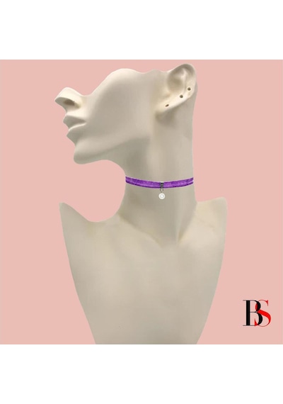 Mor Renk Kadife Kadın Akrilik Inci Choker Kolye Renkli