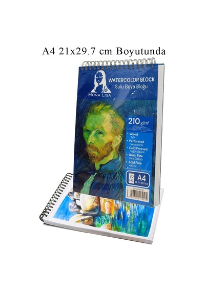 Telli Suluboya Bloğu A4 210gr 20 Yaprak İnce Dokulu Eskiz Defteri Sulu Boya Kağıdı Çizim Guaj Boya Gravür Karakalem