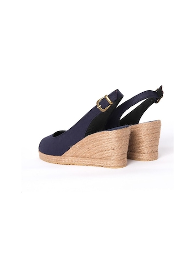 Gerçek Elişi Burnu Açık Arkası Bantlı Dolgu Topuk Lacivert Keten Hasır Espadril Handmade Lacivert