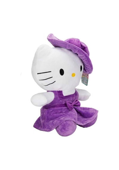 Peluş Hello Kitty Mor Şapkalı Elbiseli Fiyonklu Büyük Boy 50 Cm Pelüş