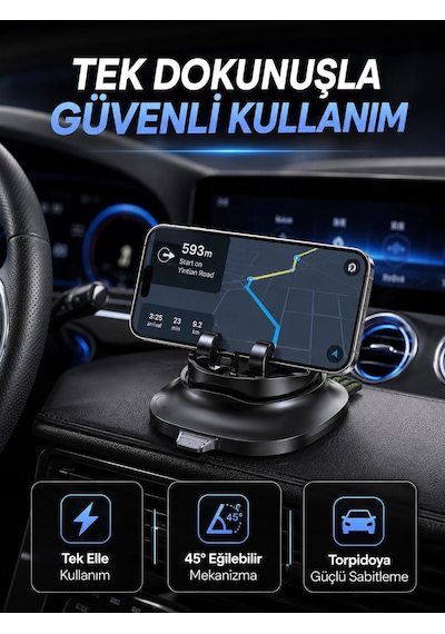 Gizlenebilir Telefon Numaralı Araç İçi Telefon Tutucu Torpido Üstü Telefon Standı 1 Adet