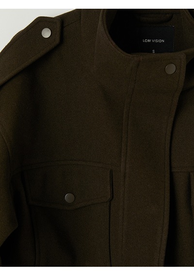 Lcw Vision Haki Dik Yaka Oversize Kadın Kaşe Ceket