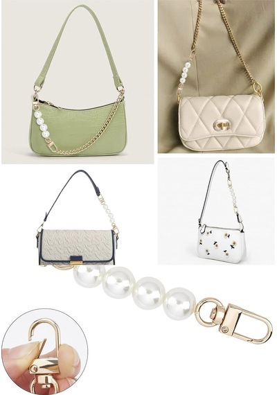 Bag Strap 2 Adet İncili Çanta Askı Uzatıcı - 10-11cm Asma Kilit Beyaz