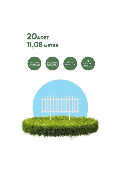Dekoratif Bahçe Çiti Plastik Çit 20 Adet 11,80metre 39cm X 59cm - Beyaz