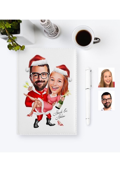 Kişiye Özel Yılbaşı Temalı Sevgililer Karikatürlü 2021 Ajanda Kal N11.3048 Beyaz