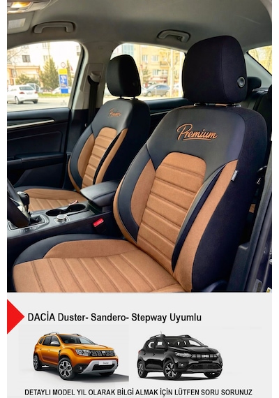 Premium Serisi Lüks Keten Oto Koltuk Kılıfı Dacia Sandero-stepway-duster Uyumlu Taba