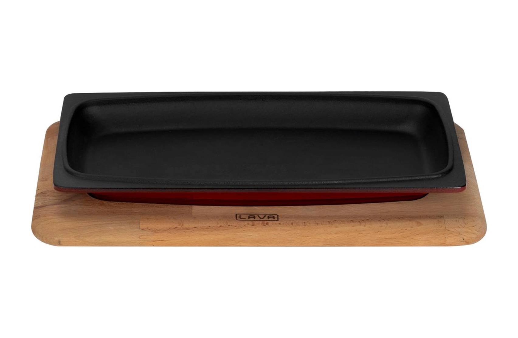 Lava Döküm Dikdörtgen Servis Tabağı Ve Kayın Servis Ahşabı. Ölçü 30x15cm. Bordo