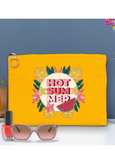 Bk Gift Yaz Temalı-8 Astarlı Sarı Portföy Çanta 30x21cm, Baskılı El Çantası, Organizer Çanta