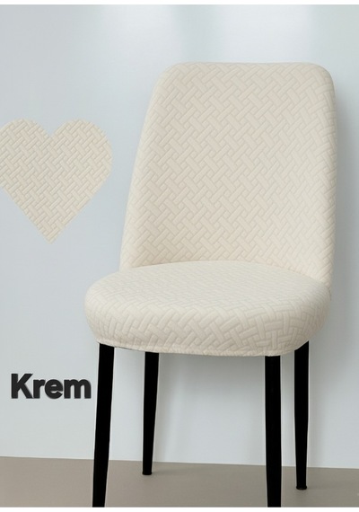 Tuğla Desen Oval Sandalye Kılıfı Likralı Esnek Yıkanabilir Lastikli Sandalye Örtüsü 1 Adet Krem - 794636120 Krem