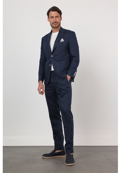 İmza Lacivert Mono Yaka Keten 6 Drop Slim Fit Yarım Astar %100 Keten Takım Elbise 1001260164