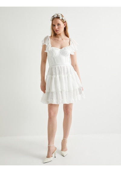 Koton Mini Dantelli Elbise Bridal Kısa Tül Kol Kalp Yaka Astarlı Kırık Beyaz 4sak80021fw Ekru Koton Mini Dantelli Elbise Bridal Kısa Tül Kol Kalp Yaka Astarlı Kırık Beyaz 4sak80021fw Ekru