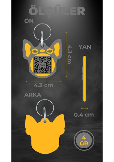 Petjoo 7.Hook Sarı-Gri Qr'lı Köpek Künyesi