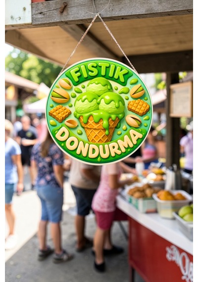 Fıstık Dondurma Görselli Ahşap İpli Kapı Duvar Süsü Cafe Ve Dondurmacı Dekoru