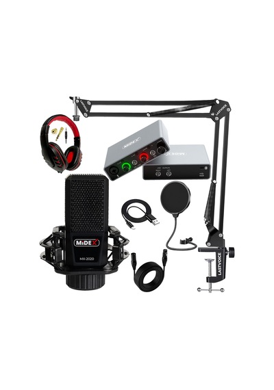Midex Special Paket-3 Stüdyo Ekipmanları Ses Kartı Condenser Mikrofon Kulaklık Stand Full Set