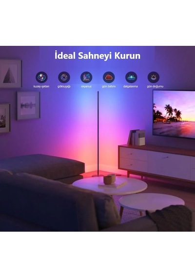 Tr Rgb Dekoratif Köşe Led Lambader Işık Kumandalı 16 Renk Ayaklı Led Işık 120 Cm Abajur Gece Lambası Diğer