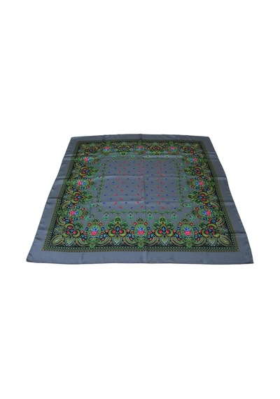 Tikitonki Kare Kesim Etnik Çiçek Desenli Saten Gri Eşarp - 90x90 Gri Gri