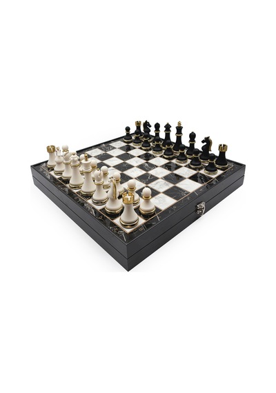 Metal - 827 - & Polyester Ahşap Satranç Takımı Siyah Beyaz Mk36p - Muratech - - Mk36p