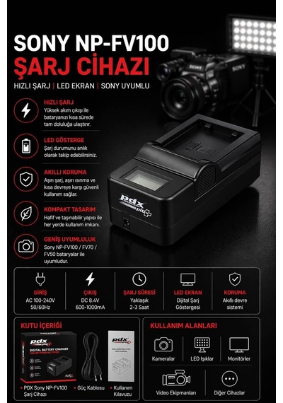 Pdx Sony Np-fv100 Şarj Cihazı Hızlı Şarj Sony Uyumlu