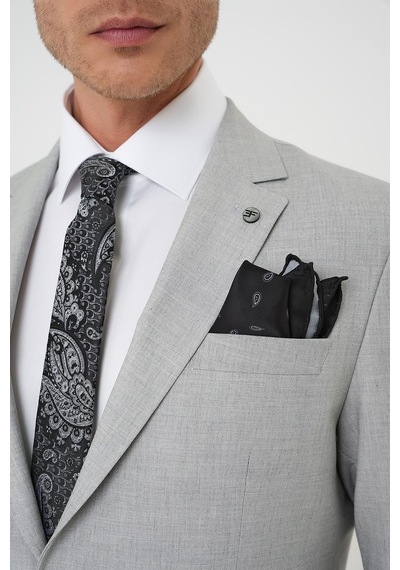 Efor Slim Fit Çift Yırtmaç Dokulu Esnek Klasik Gri Takım Elbise Tk 915 Gri