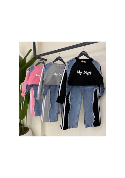 Toikids Kız Çocuk My Style Kot Garnili İkili Takım Siyah