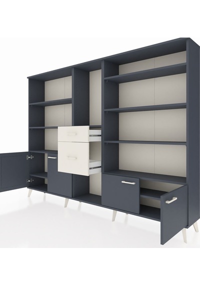 Arges Dolap 10 Raflı 2 Çekmeceli 4 Kapaklı 220x30x163 Antrasit-antrasit/aytaşı Antrasıt/aytası - Antrasıt