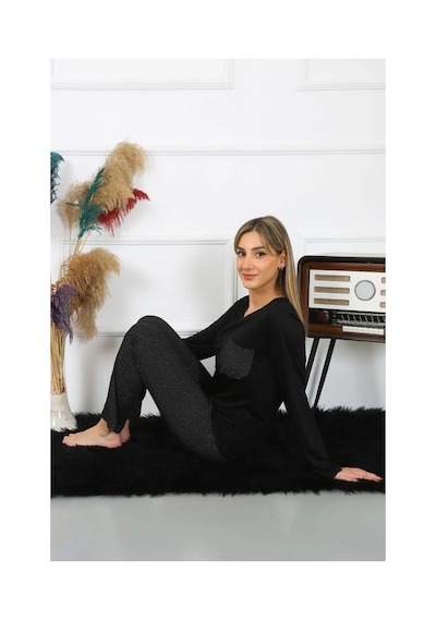 İkikareshop Kadın Uzun Kol Penye Pijama Takım Çok Renkli