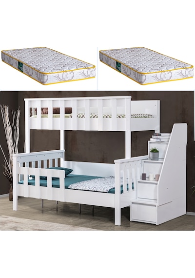 Mdf Profil Ranza, Deluxe Ayrılabilir Ranza - Beyaz + 2 Adet Comfort Yatak 90 X 190 CM Mdf Profil Ranza, Deluxe Ayrılabilir Ranza - Beyaz + 2 Adet Comfort Yatak 90 X 190 CM