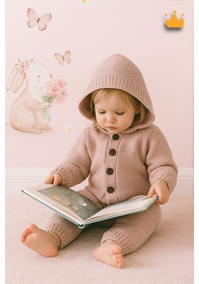 Babyhola Triko İçi Velsoft Kışlık Kalın Kız Erkek Bebek Tulum Gül Kurusu 2809