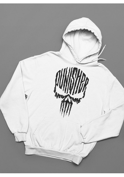 Sevbano Özel Tasarım Punisher Baskılı Unisex Oversize Marvel Hoodie Beyaz
