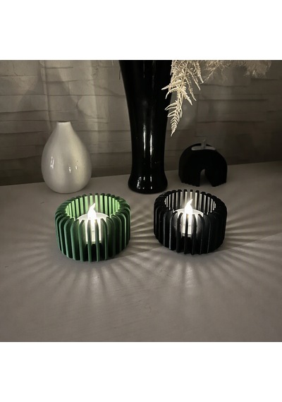3d Baskı Modern Çizgili Mumluk - Tealight Mumluk 1 Adet -yeşil Diğer