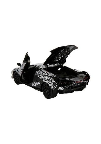 1:32 Sesli Ve Işıklı Rmz Hobby Keith Haring Serisi Die Cast Çek Bırak Model Araba - Siyah-beyaz Lamb