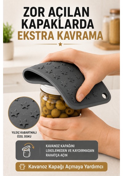 Antrasit Silikon Nihale 16x16cm Çok Amaçlı Tencere Tava Altlığı Fırın Tepsi Tutacağı Kavanoz Açacağı