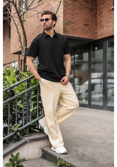 Madmext Siyah Polo Yaka Oversize Erkek Tişört E7185 Madmext Siyah Polo Yaka Oversize Erkek Tişört E7185
