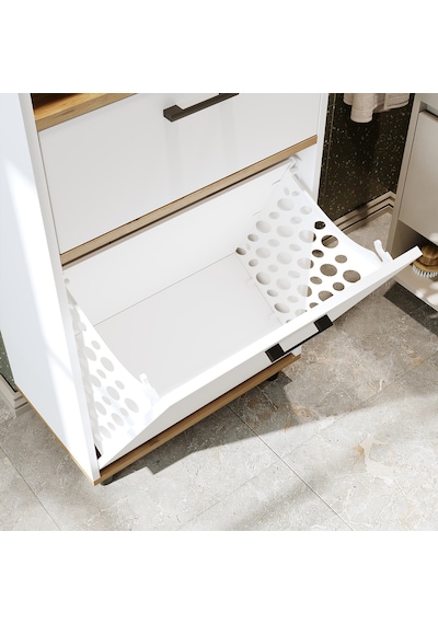 Çamaşır Sepetli Banyo Dolabı, Çok Amaçlı Dolap 60 Cm, Roomart Atlantik Çam - Beyaz Çamaşır Sepetli Banyo Dolabı, Çok Amaçlı Dolap 60 Cm, Roomart Atlantik Çam - Beyaz