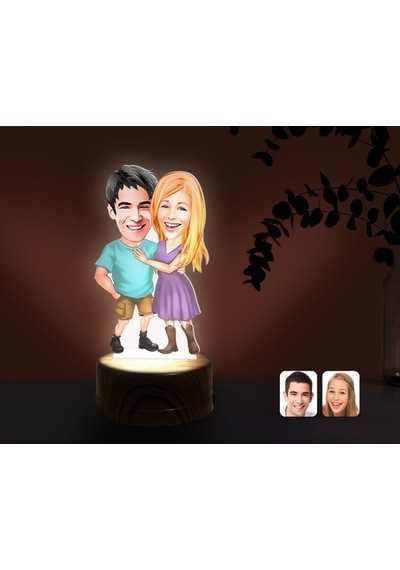 Kişiye Özel Sevgililer Karikatürlü Dekoratif 3D Biblo Led Işıklı (481495596)