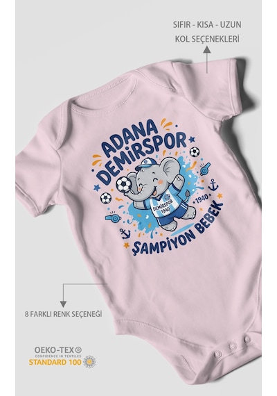 Morivokids Adana Demirspor Temalı Kısa Kollu Bebek Body %100 Pamuk Bebe Pembe