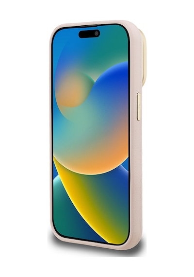 Apple iPhone 15 Pro Uyumlu Kılıf Guess Lisanslı Grained Yazı Logolu Kamera Standlı Kapak Pembe