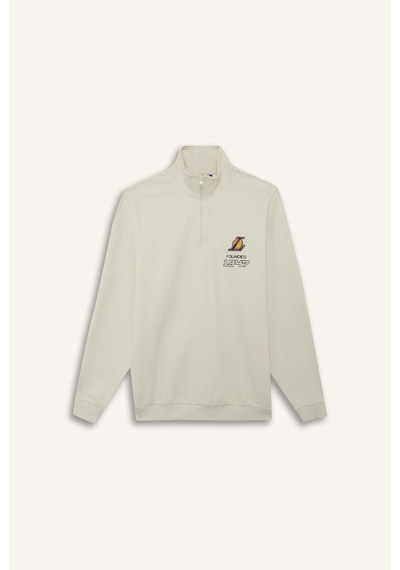 Defacto Nba Los Angeles Lakers Oversize Geniş Kalıp Dik Yaka Jakarlı Sweatshirt E9637ax25aubg662 Bej-bg662