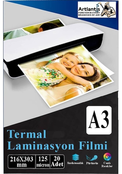 Laminasyon Filmi Parlak A3 20 Li 1 Paket 125 Mikron Laminasyon Kaplama Pvc Kaplama Poşeti 20 Adet Beyaz