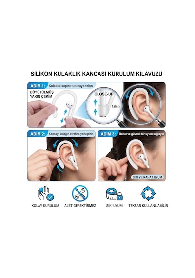 Silikon Kulaklık Kancası 2 Li Set Saplı Bluetooth Kulaklıklar İçin Düşme Önleyici Esnek Kulak Askısı, Spor Ve Günlük Kullanım Beyaz Beyaz