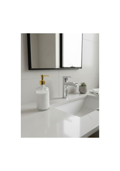 Buççin Online Mağaza Cam Sıvı Sabunluk 750 Ml Banyo & Mutfak İçin Şık Cam Sabun Dispanseri Cam Beyaz Çok Renkli