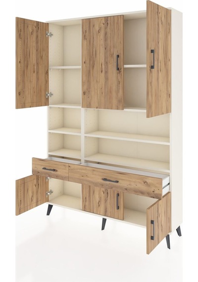 Arges Dolap 8 Raflı 2 Çekmeceli 6 Kapaklı 132x30x195 Aytaşı-çam/çam Atlas Çam/atlas Çam