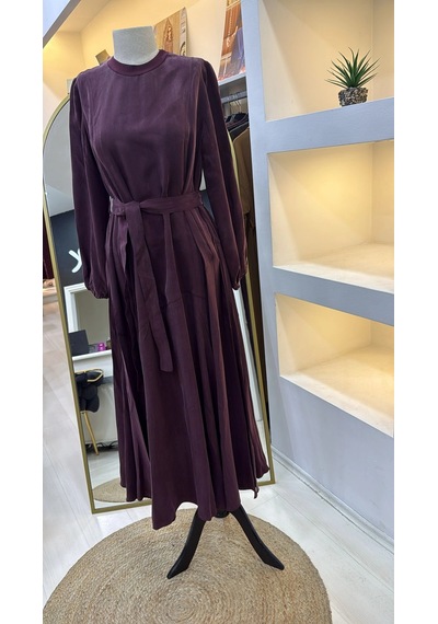 Misswhence 39842 Cupro Elbise Bordo