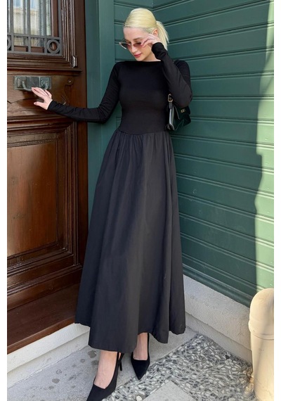 Madmext Siyah Maxi Boy %100 Pamuklu Kadın Elbise Mg2365 Siyah
