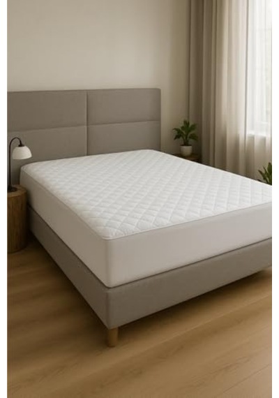 Yatak Alezi Pamuklu Kapitone Fitted Full Kenar Yatak Koruyucu Beyaz 120 X 200 Açık Indigo