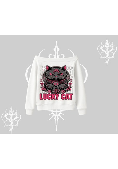 Startmore Lucky Cat Japon Tarzı Kedi Baskılı Kayık Yaka Sweatshirt Beyaz Startmore Lucky Cat Japon Tarzı Kedi Baskılı Kayık Yaka Sweatshirt Beyaz